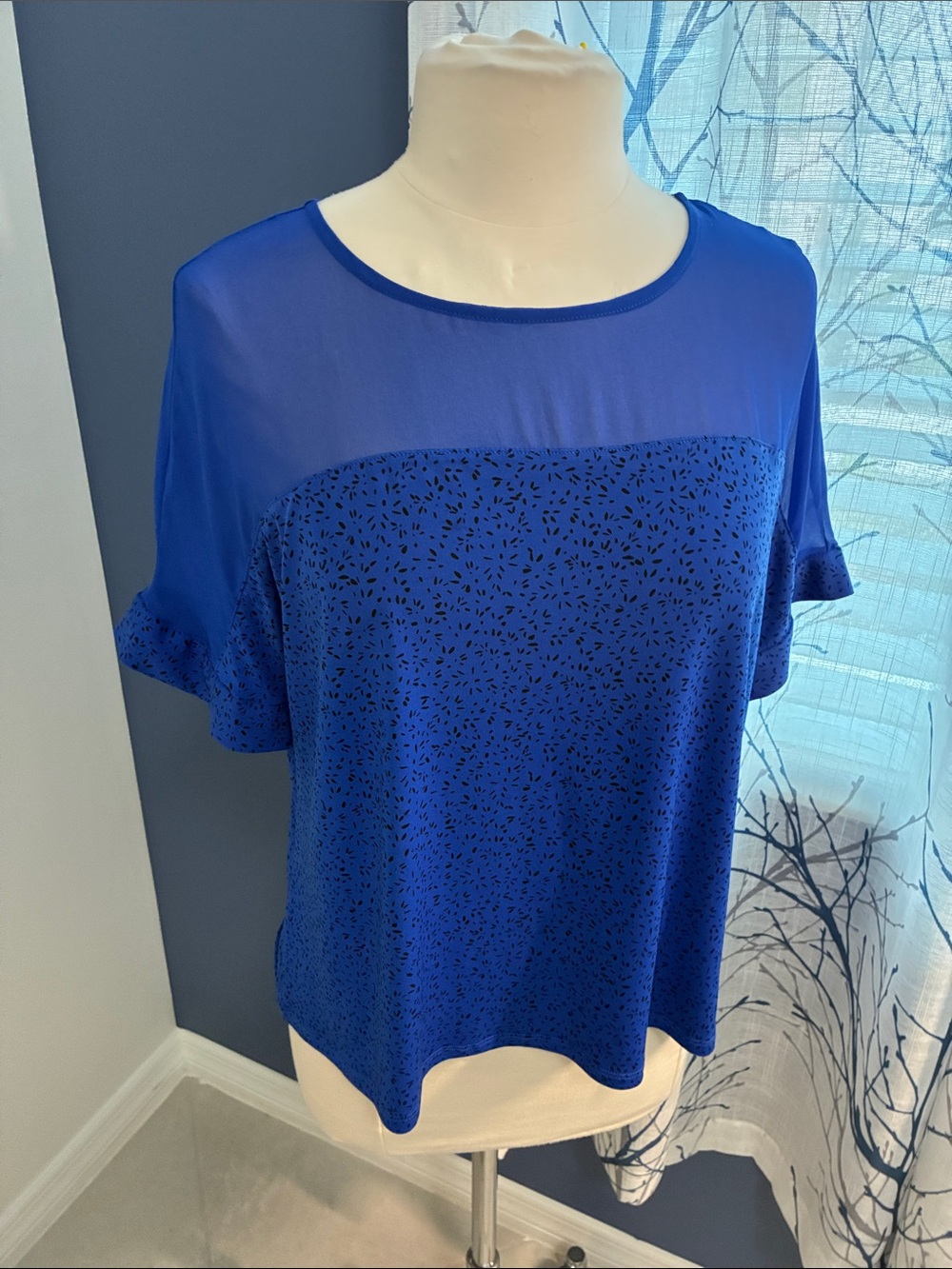 Vince Camuto Blue Short Sleeve Mixed-Media Women's Top